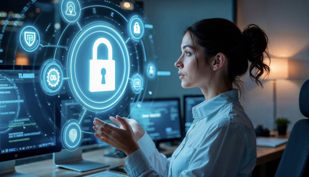 Cyber Security Professional managing security interface